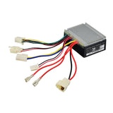 Razor E200 (Versions 13-23) ZK2430HB-FS Control Module with 5-Wire Throttle Connector, featuring a close-up view of the black electronic device with colorful wires and plug.