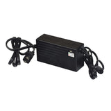 24 Volt 1.0 Amp 3-Prong Battery Charger for the Razor eSpark, featuring a black rectangular power supply with attached wires and a label, including a black power cord with a plug.