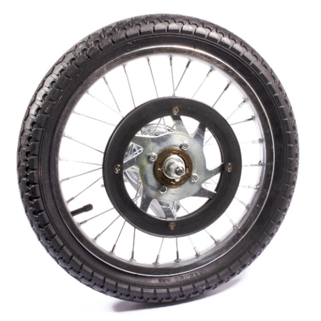 Razor iMod 16 Rear Wheel Assembly featuring a close-up view of the metal spokes and rim, designed specifically for the Razor iMod electric scooter.