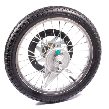 Razor iMod 16 Rear Wheel Assembly featuring close-up of spokes, tire, and rim, designed for the Razor iMod electric scooter.