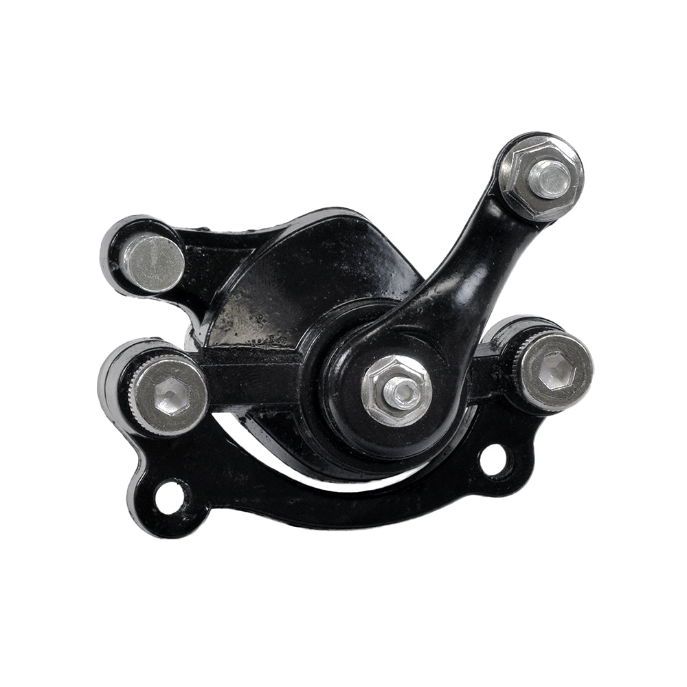 Brake Caliper Assembly for the Razor MX500, MX650, SX500, Dirt Quad, Dirt Quad 500, E500S, and Pocket Mod Bellezza, shown in black and silver metal, compatible with various Razor electric bikes and ATVs.