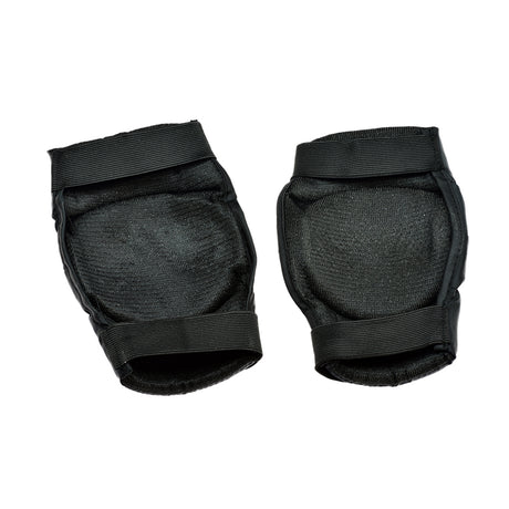 Elbow & Knee Pad Set featuring durable ABS hard plastic caps and secure rip & grip closures, ideal for youth scooterists or skateboarders aged 8 to 14.