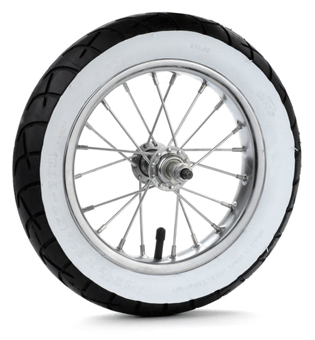 Front Wheel Assembly with White Wall Tire for the Razor Pocket Mod Daisy, featuring a 12-1/2 x 2-1/4 tire, tube, and rim with spokes.