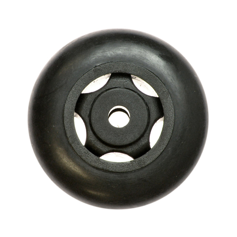 Rear Anti-Tip Wheel without Hardware for the Pride Victory 3, 4, and XL mobility scooters; a close-up of a black circular wheel with a central hole.