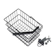 Rear Basket Assembly with Mounting Bracket for Jazzy Power Chairs with the Comfort Seat, featuring a black wire basket with a handle, accompanied by mounting screws and bracket.