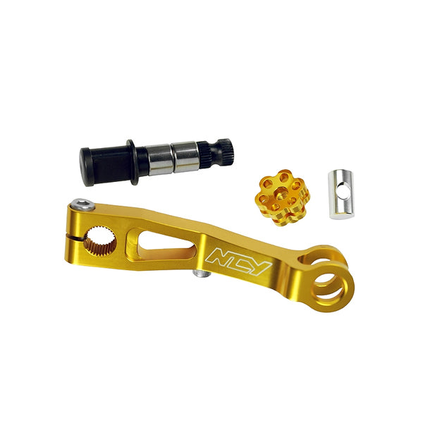 Rear Brake Arm for the Honda PCX Scooter featuring a gold and silver metal design with an integrated revolver-style adjustment knob for enhanced stopping power and smooth operation.