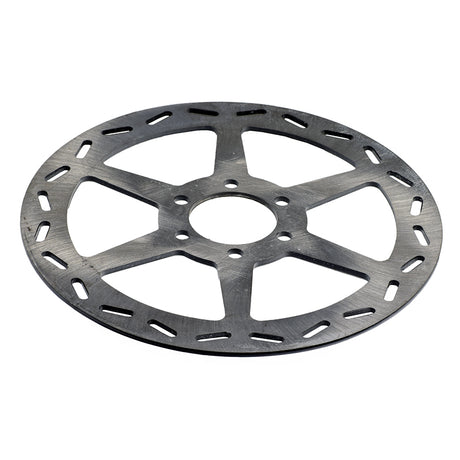 180 mm Rear Brake Disc for the Realtree RT100 Mini Bike, a circular metal object with six mounting holes evenly spaced along a 50 mm bolt hole circle, designed for rear braking.