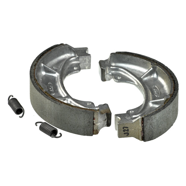 Rear Brake Shoe Kit for Honda Elite 250 (1985-1986 Models) (OEM), showing a close-up of worn, metal brake pads designed to match the original specifications.