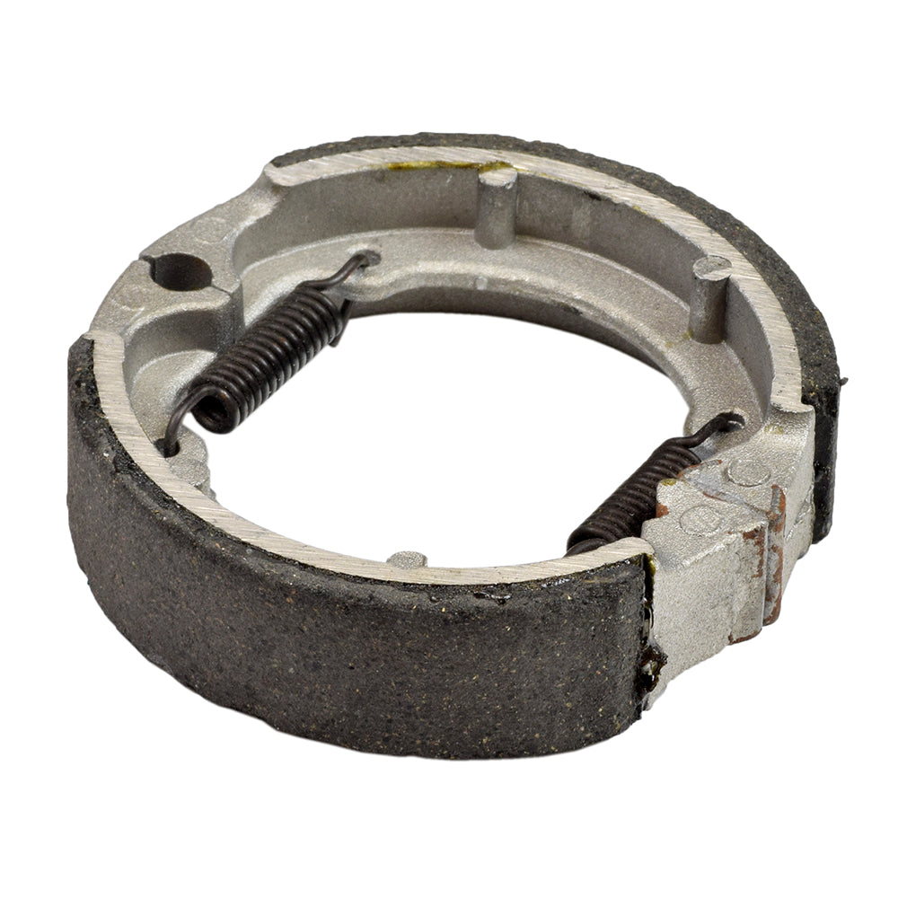 77 mm Rear Brake Shoes for Baja Dirt Runner 49 (DR49) dirt bike, featuring a close-up view of the metal and black drum brake assembly.