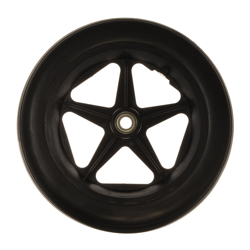 12-1/2x2-1/4 Rear Caster Wheel for the Drive Bariatric Steel Transport Chair; close-up of a black wheel with a star-shaped hub and black rim.