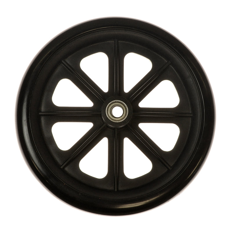 8 Rear Caster Wheel for the Drive Deluxe Fly-Weight Aluminum and Deluxe Go-Kart Steel Transport Chairs, featuring a black rim with a central hole, designed as an OEM replacement part.