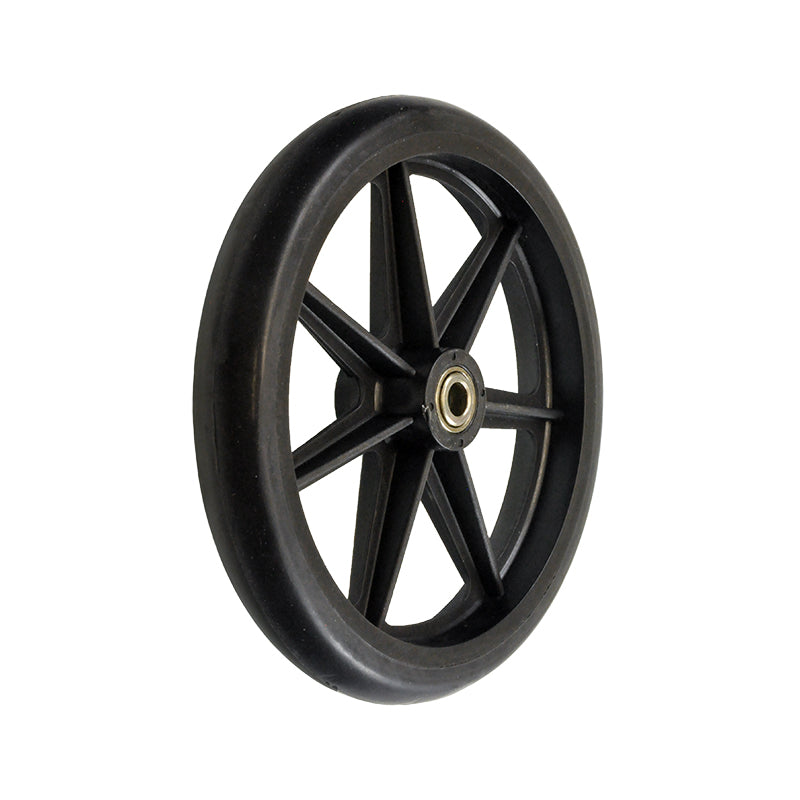 8 Rear Caster Wheel for the Drive Travelite Transport Chair featuring a black wheel with a metal center, designed as an OEM replacement for the rear transport chair caster. Sold individually.