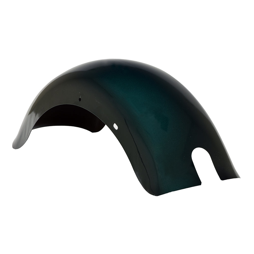 Green Metal Rear Fender for Baja Mini Bike MB165 (Baja Heat, Mini Baja, Baja Warrior) displayed on a white background, showcasing its sturdy, steel construction and smooth finish.