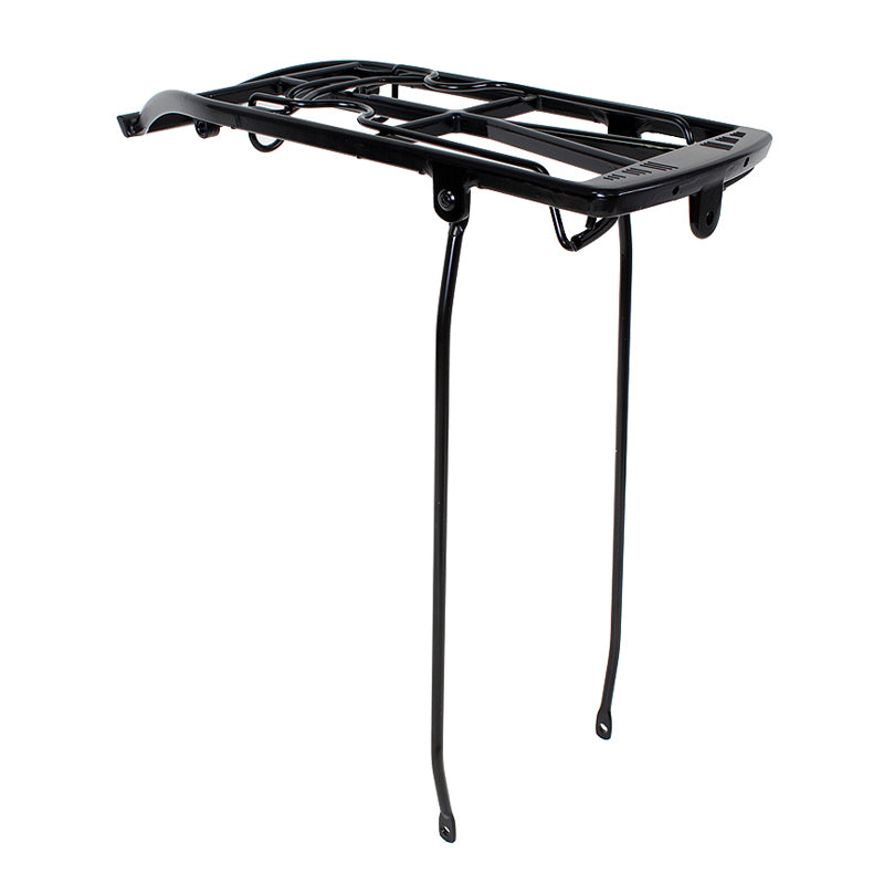 Rear Rack with Alloy Springer: a sturdy black bicycle rack with four legs, suitable for various scooters and bikes, enhancing utility and style for your ride.