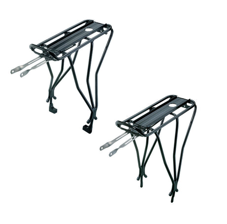 Rear Bike Rack for the BabySeat II, showing a pair of sturdy black bicycle racks with metal legs designed for easy mounting of the BabySeat II child carrier and other cargo.