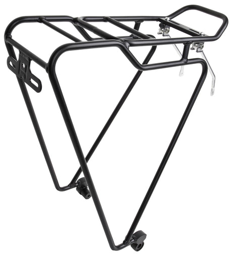 Rear Rack with Quick Release, featuring a sleek design with wheels and clamps, ideal for enhancing the functionality of bikes and scooters. Perfect for various scooter types and bicycles.