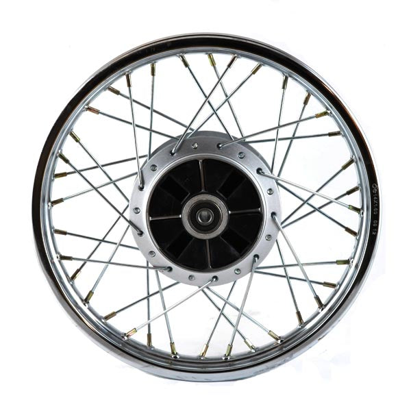 Close-up of the Rear Rim Assembly for Baja Dirt Runner (DR90) dirt bike, showcasing its detailed spoke design and sturdy construction, excluding the tire and inner tube.