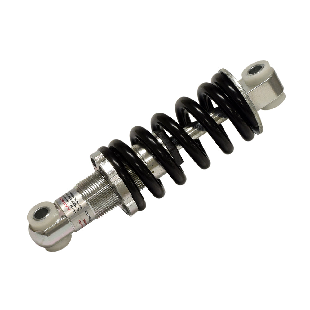 Rear Shock Absorber for the Razor MX500 and MX650, showcasing a close-up of a high-quality black and silver coil spring designed to enhance ride quality with two eyelet holes for secure attachment.