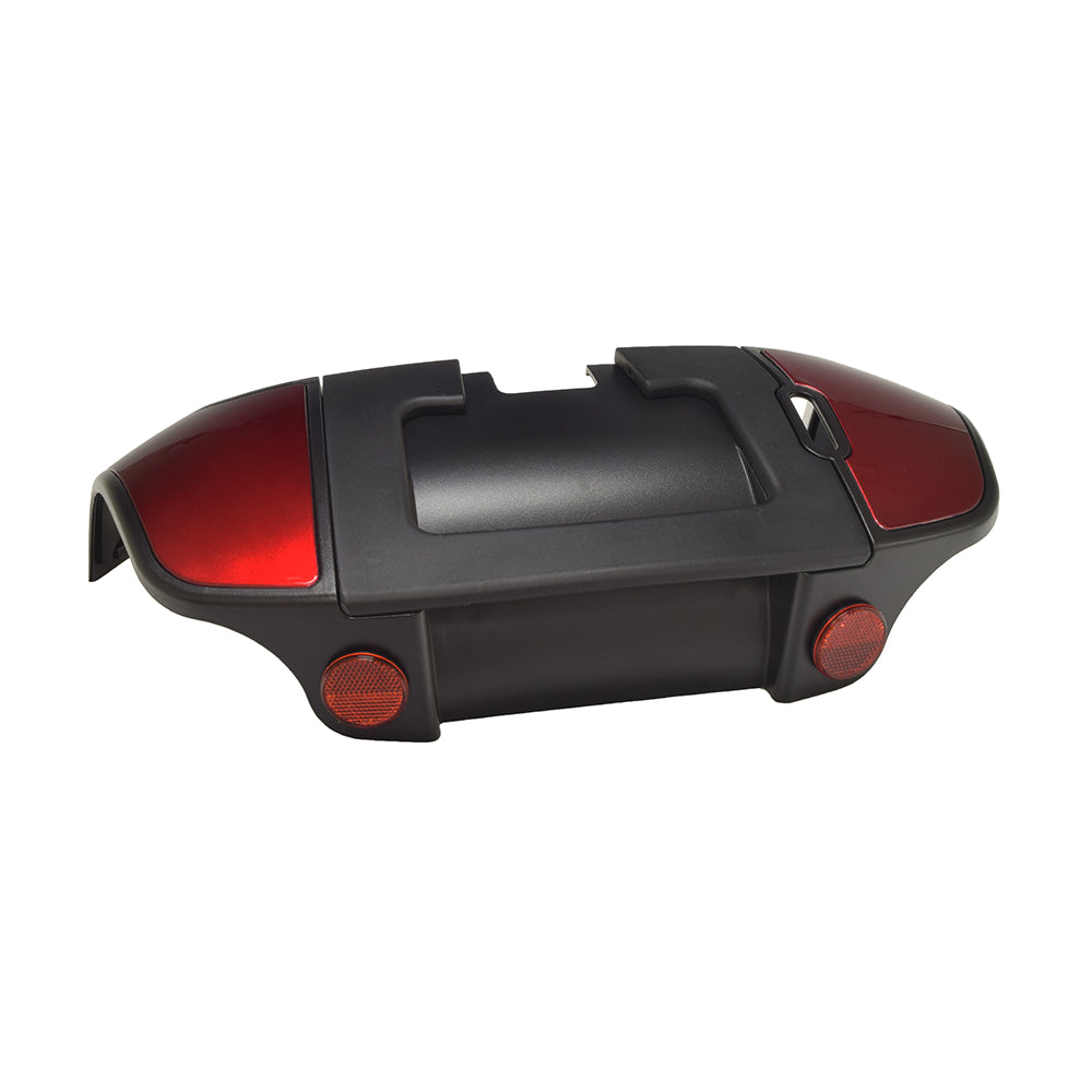 Rear Shroud Assembly for the Go-Go Elite Traveller (SC40E/SC44E) featuring a red reflector, handle, insert panels, and necessary hardware, designed for both 3-wheel and 4-wheel scooter models.