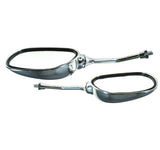 Rear View Mirrors for Razor Pocket Mod & iMod (Set of 2) featuring chrome plating and black handlebar brackets, shown in close-up, highlighting their sleek metallic design and screw attachment for easy installation.