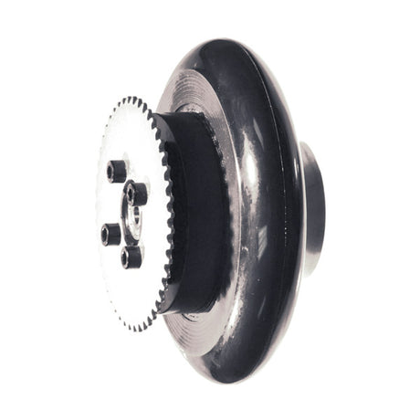 Rear Wheel Assembly for Avigo and Pulse Electric Scooters, showing a close-up of the black and white gear, sprocket, axle, and drum components for the chain drive models.