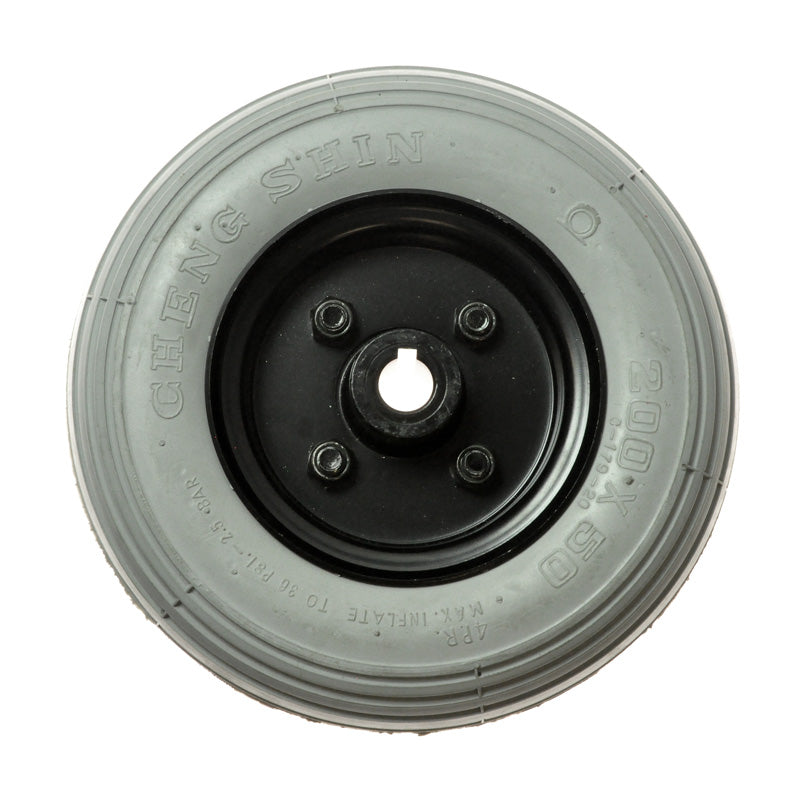 Rear Wheel Assembly for the Merits Pioneer 5 (S534) and Pioneer 5 DLX (S541) Mobility Scooters, featuring a central hole and circular design, perfect for replacing damaged or worn-out wheels.