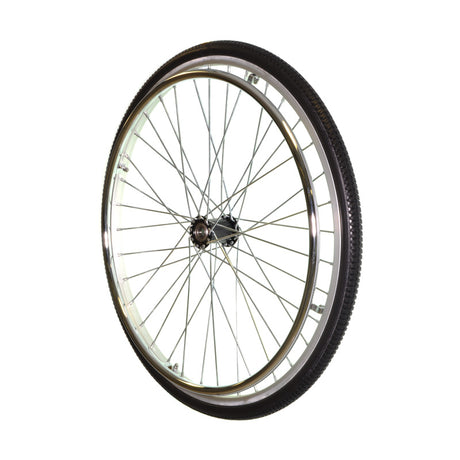 24x1-3/8 Rear Wheel for the Drive Sentra EC Heavy-Duty Extra Extra Wide Bariatric Wheelchair, featuring a black tire, spokes, and hand rim crucial for wheelchair maneuverability.