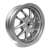 Rear Wheel Rim for Honda Ruckus (NPS50), featuring a close-up of a sleek silver alloy wheel rim with detailed spokes, designed to fit the stock drum brake.