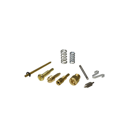 Carburetor Repair Kit for 50cc 2-Stroke 1E40QMB Minarelli Carburetors featuring various metal components including screws, nuts, and hooks, essential for rebuilding and maintaining scooter carburetors.