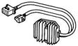 Black and white sketch of the OEM rectifier for 1989-1990 Honda Elite 250 (CH250) models, illustrating its rectangular design and detailed components.