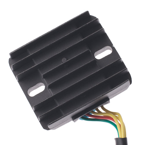 250cc Rectifier (Voltage Regulator) for Baja Wilderness Trail 250 (WD250-U) ATV - VIN Prefix LLCL, featuring a compact black device with multiple wires extending from it.