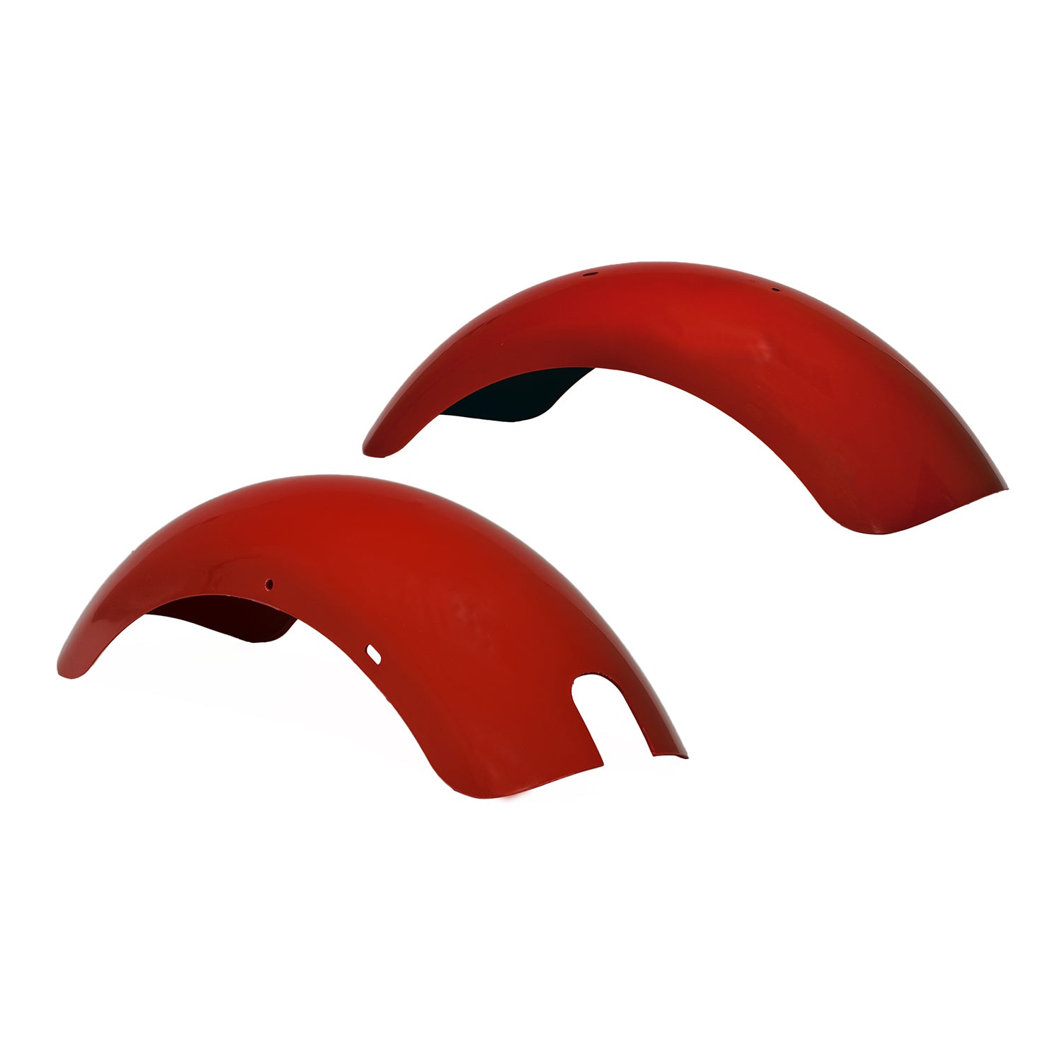 Seat & Fender Cosmetic Refresh Mini Bike Kit featuring a pair of durable plastic red fenders with a sleek gloss finish, ideal for upgrading or replacing worn mini bike components.