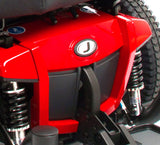 Red Front Door Shroud for the Jazzy 600 ES, featuring a sleek design and Jazzy logo, shown installed on the front of a vehicle.