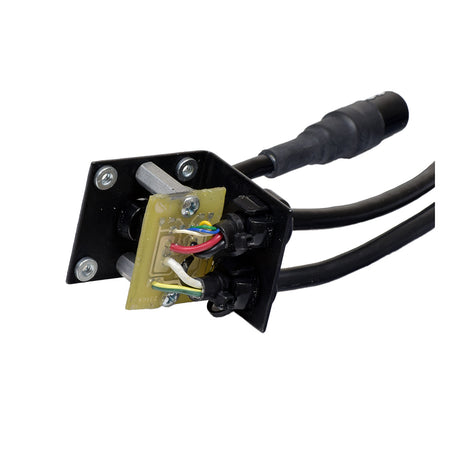 Remote Plus Power Interface/Charger Cable for Jazzy Power Chairs, featuring a black electrical device with wires, designed to fit various Jazzy and Quantum models' PG Drives systems.