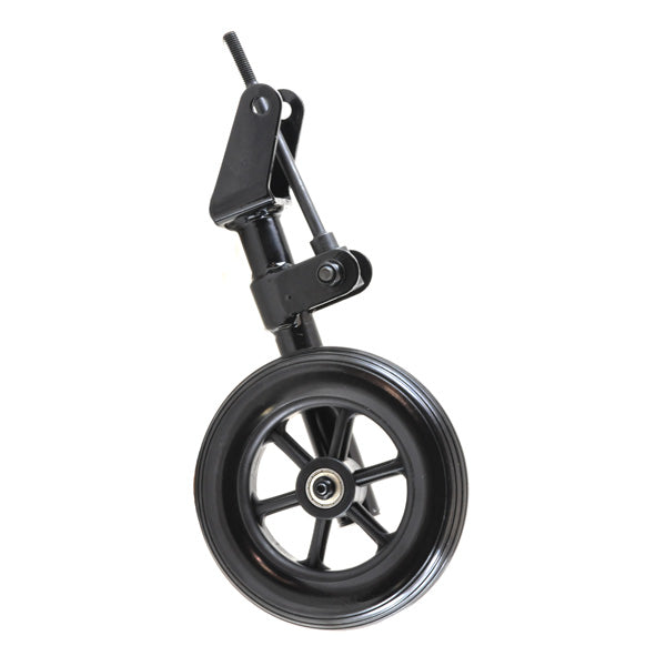 Right 6 Black Anti-Tip Wheel Assembly for the Jazzy Select HD Power Chair, featuring a black handle and wheel, close-up view of the rim and automotive tire components.