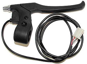 Right Brake Lever Assembly with Cable for Razor E500S, showing a black handle attached to a black wire with a white connector, designed as a direct replacement part for the front brake.