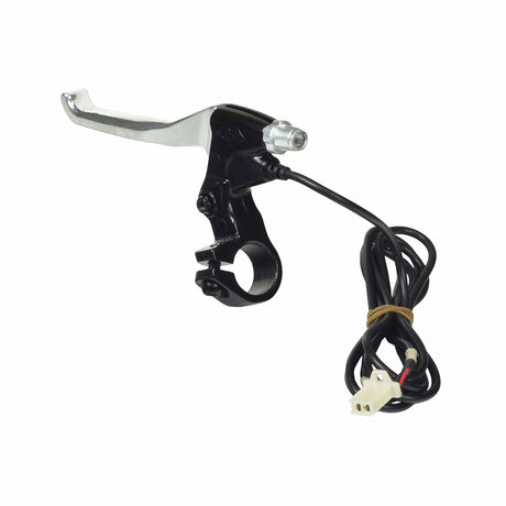 Right Brake Lever for eZIP Eco-Ride and IZIP Via Rapido electric bikes, featuring a cable attached to a black and silver handlebar, shown in a close-up view highlighting the lever and wire.