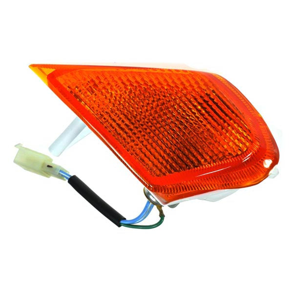 Right Front Turn Signal Assembly for the Honda Helix CN250 Scooter (All Models) (OEM) showing a close-up of the light, red reflector, and wire connector.