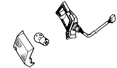 Right Front Turn Signal Assembly for the Honda Elite 250 Scooter (1985-1988 Models) depicted in a black and white sketch illustrating its rectangular shape and detailed line art.