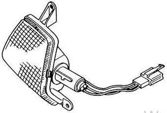 Right Front Turn Signal Assembly for Honda Elite 250 (1989-1990 Models) (OEM); detailed line drawing of a car headlight, showing the precise design and structure of the part.