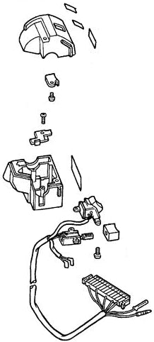 Right Handlebar Switch Assembly for Honda Helix CN250 (All Models) (OEM), depicted as a detailed, technical line drawing showing the mechanical components and wiring layout.