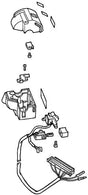 Right Handlebar Switch Assembly for Honda Helix CN250 (All Models) (OEM), depicted as a detailed, technical line drawing showing the mechanical components and wiring layout.