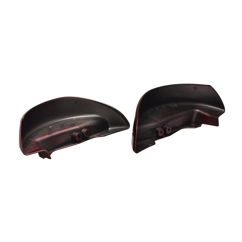 Right & Left Fender Shroud for the Jazzy Select and Select GT (Used) - A pair of black plastic parts with two holes, shown in close-up, designed to protect power chair components from dirt and grime.