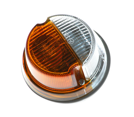 Close-up of the Right Front Light and Blinker Assembly for Pride Legend XL (SC3450), showcasing the amber and white lens cover and intricate electronic harness details.