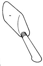 Right Mirror Assembly for Honda Elite 250 (1985-1988 Models) (OEM), depicted as a black and white drawing of a shovel, emphasizing the part's shape and structure in line art.