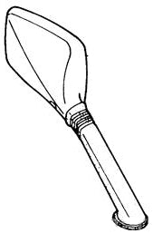 Right Mirror Assembly for Honda Elite 250 (1989-1990 Models) (OEM), depicted in a detailed black and white sketch, highlighting the mirror's distinct shape and design.