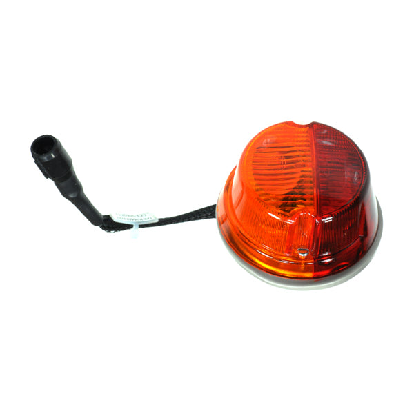 Right Rear Lighting Assembly for Pride Legend XL (SC3450) featuring a close-up of the light with an orange and red lens cover, visible black cable, and electronic harness components.