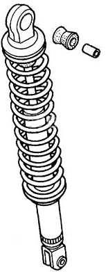 Right Rear Shock Absorber for Honda Helix CN250 (1992-1998 Models) (OEM); black and white line art depicting a coiled spring structure, part of the shock absorber assembly.