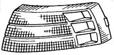 Right Rear Turn Signal Lens for Honda Elite 250 (1989-1990 Models) (OEM), depicted as a detailed black and white line drawing, emphasizing the part's circular shape and structure.