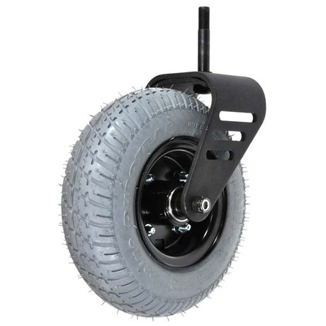 9x3 Right Flat-Free Rear Caster Wheel Assembly with Mounting Bracket for Jazzy 1420 and 1470 Power Chairs, featuring a black metal frame and tire, designed for durability and smooth mobility.